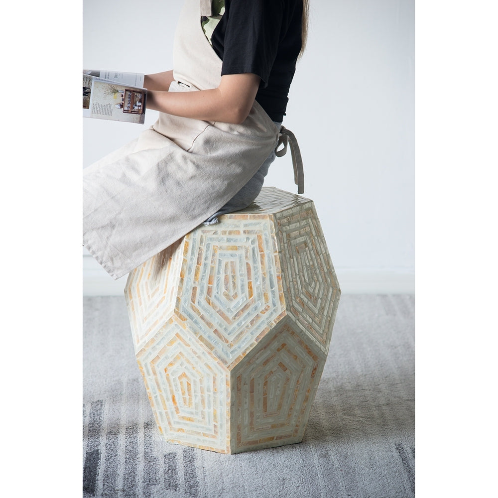 Hexagonal Capiz End Table with Contemporary Design - Cream Yellow