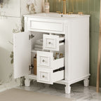 Compact Bathroom Vanity with Ceramic Sink and Storage Drawers - White, Green, Black