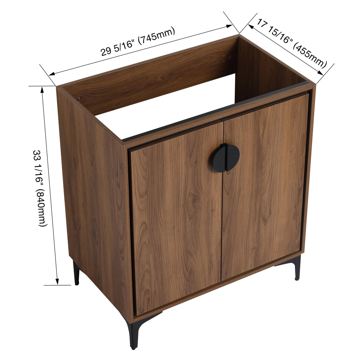 Modern Bathroom Vanity Cabinet with Soft Closing Doors - Dark Brown