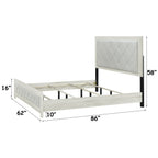 Lozenge Upholstered Panel Bed with Padded Headboard - Beige