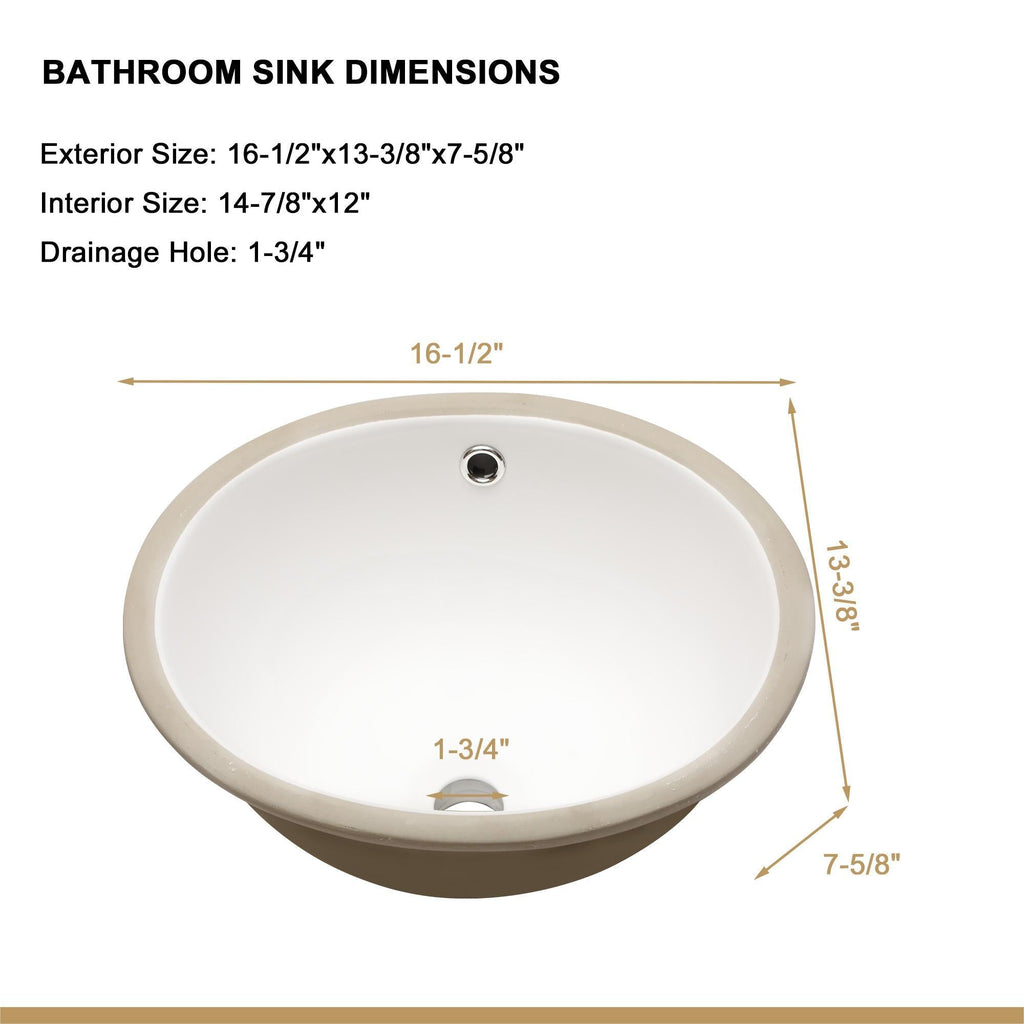 Ceramic Oval Undermount Bathroom Sink with Overflow - White
