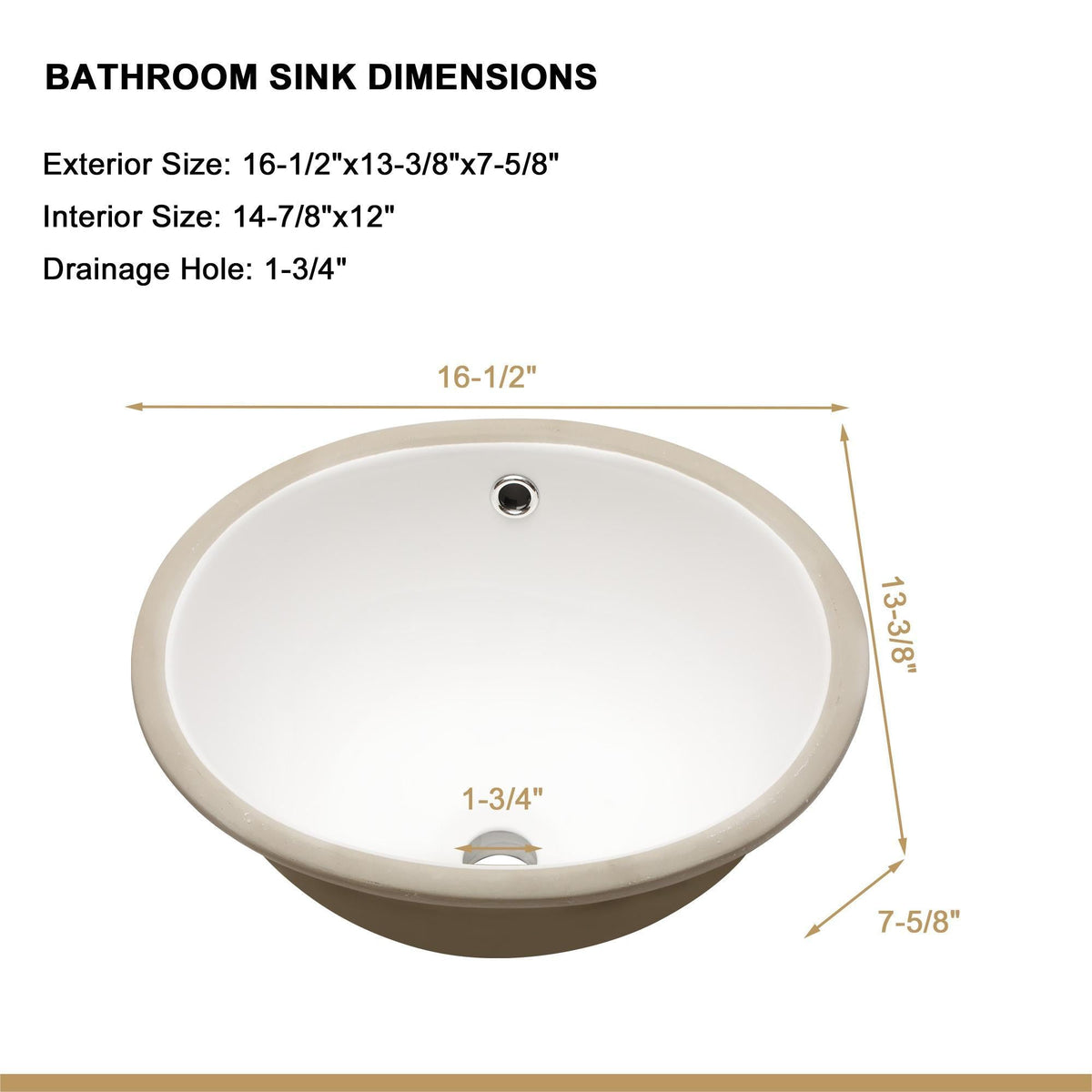 Ceramic Oval Undermount Bathroom Sink with Overflow - White