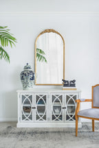 Gold Arched Floor Mirror with Wood Frame - Full Body