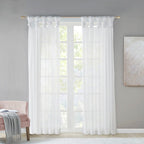 Twist Tab Voile Sheer Window Pair with Twisted Tab Tops - White