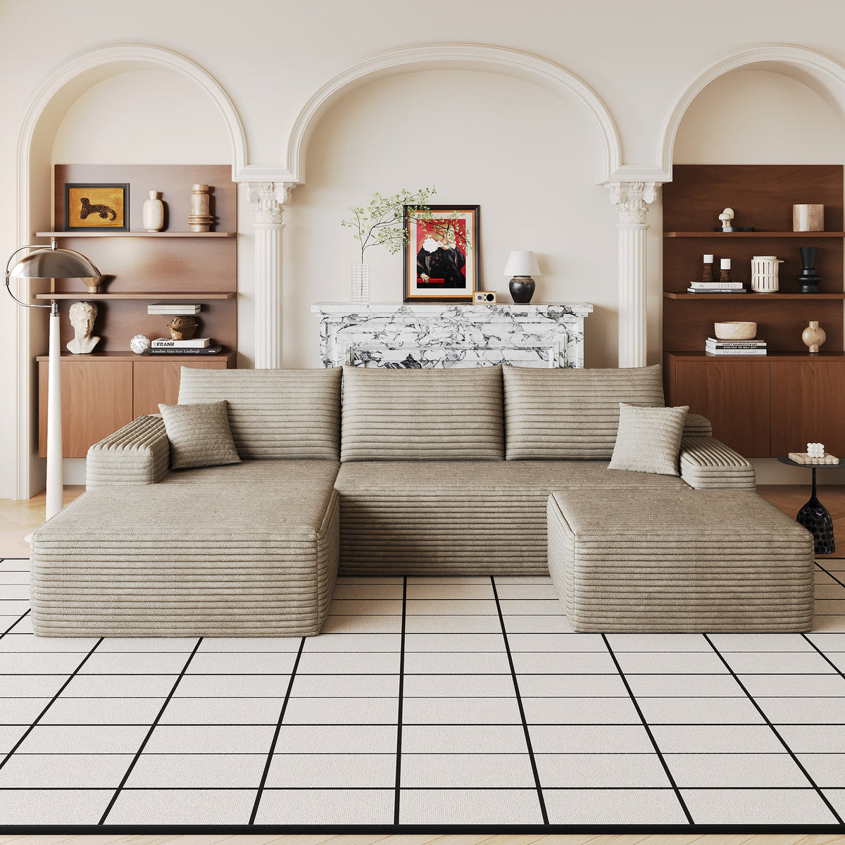 107" Cloud Sectional Sofa with Ottoman - Plush Corduroy, Modern Minimalist Design