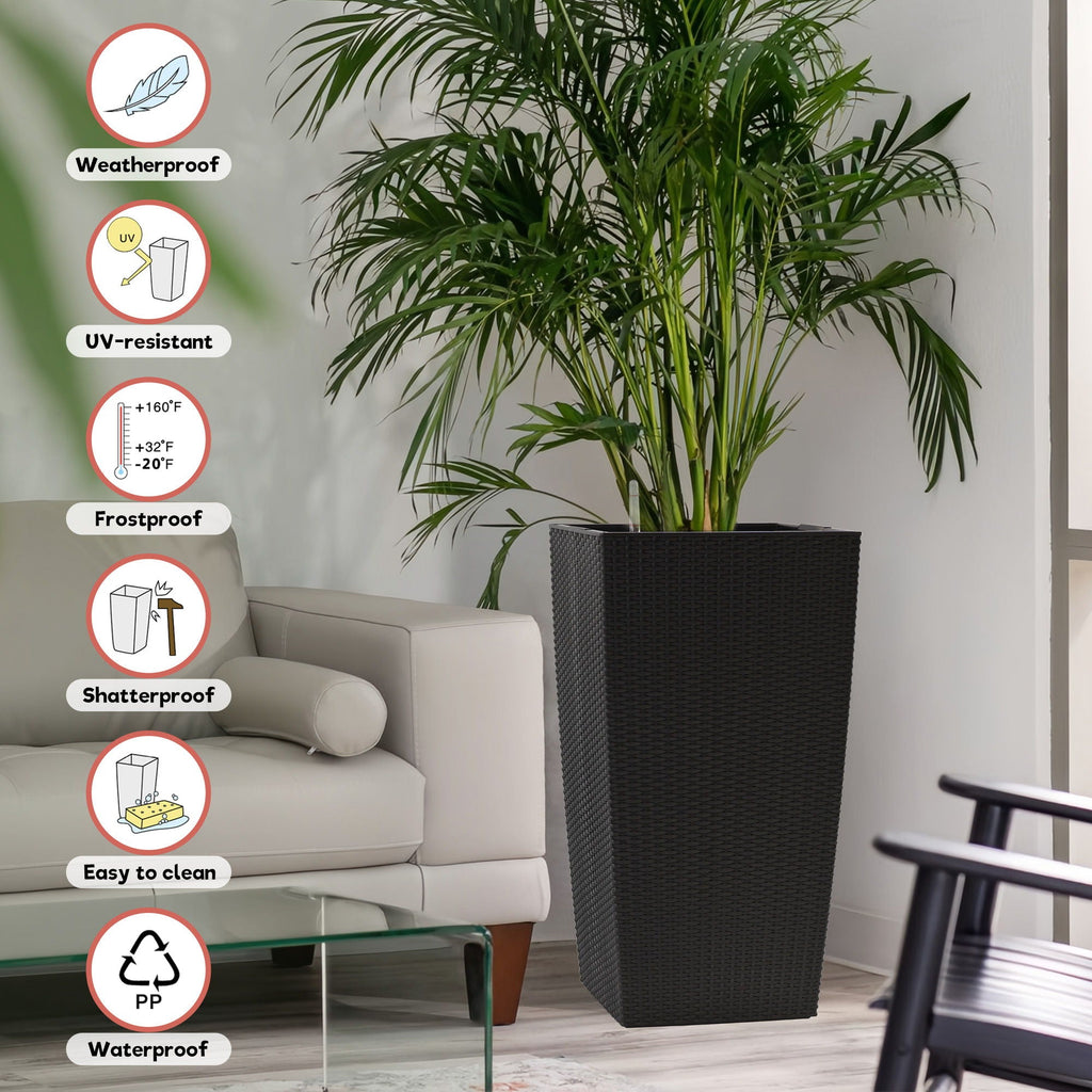 Indoor Outdoor Planter with Automatic Watering System - Dark Brown, Black, or White