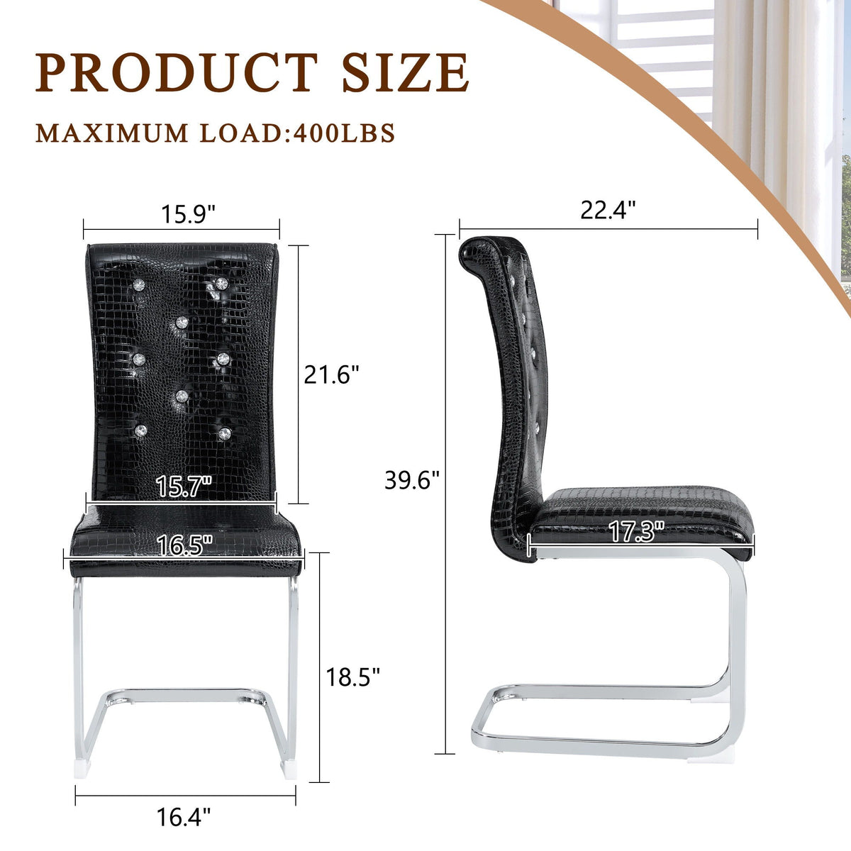 Elegant Design Upholstered Dining Chairs with Crystal Details - Multiple Colors