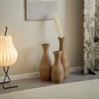 3 Piece Artificial Rattan Floor Vase Set with Modern Artistic Style - Beige