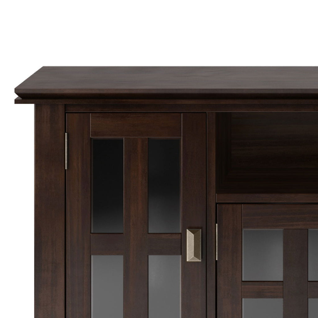 Tobacco Brown TV Stand with Tempered Glass Doors - Solid Wood