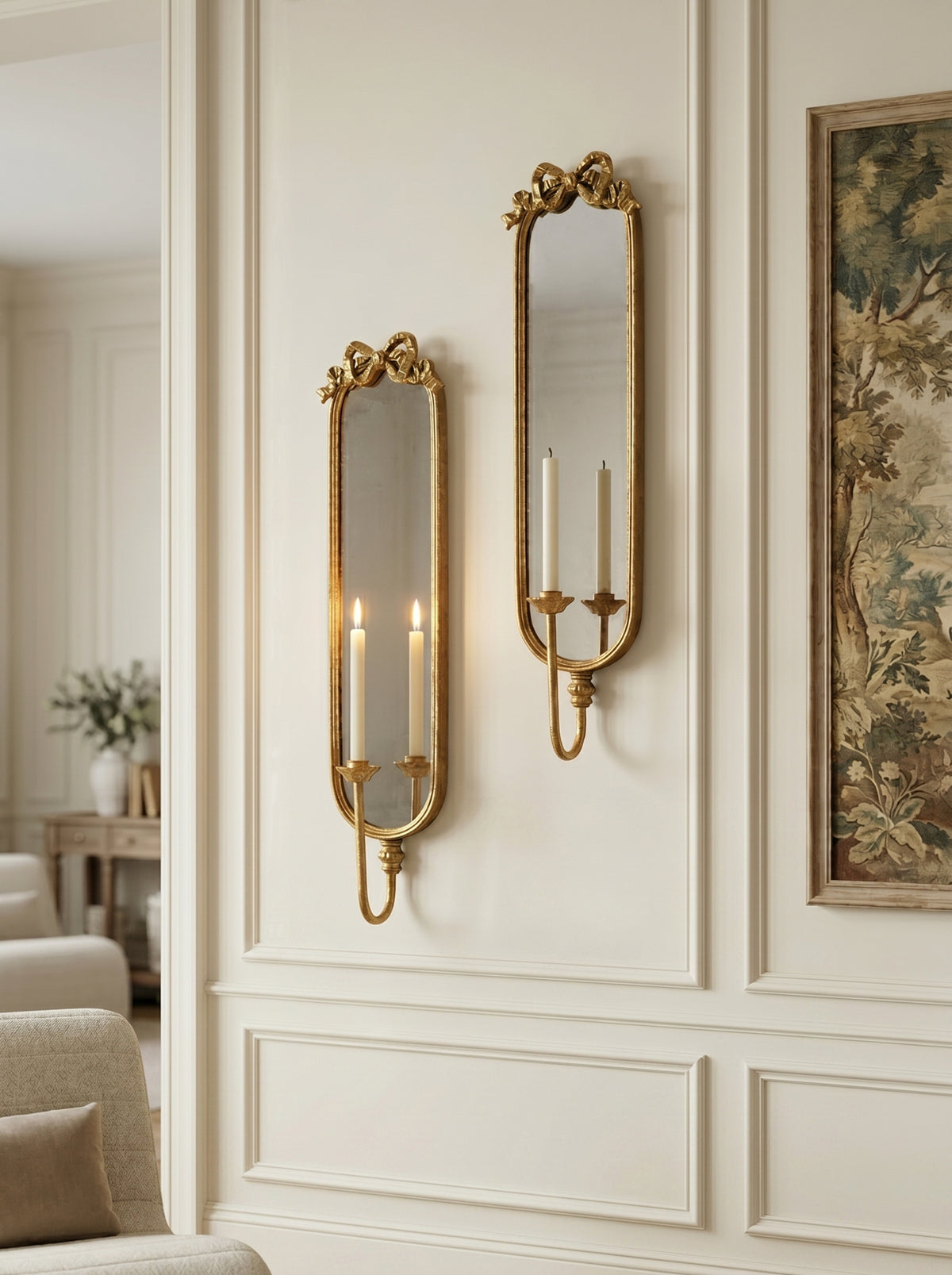 Set of 2 Wall Mirrors with Glass and Metal Frame