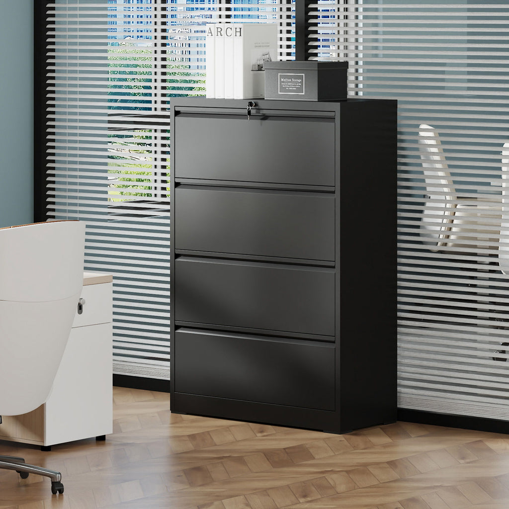 Black Lateral File Cabinet with Heavy Duty Locking Drawers