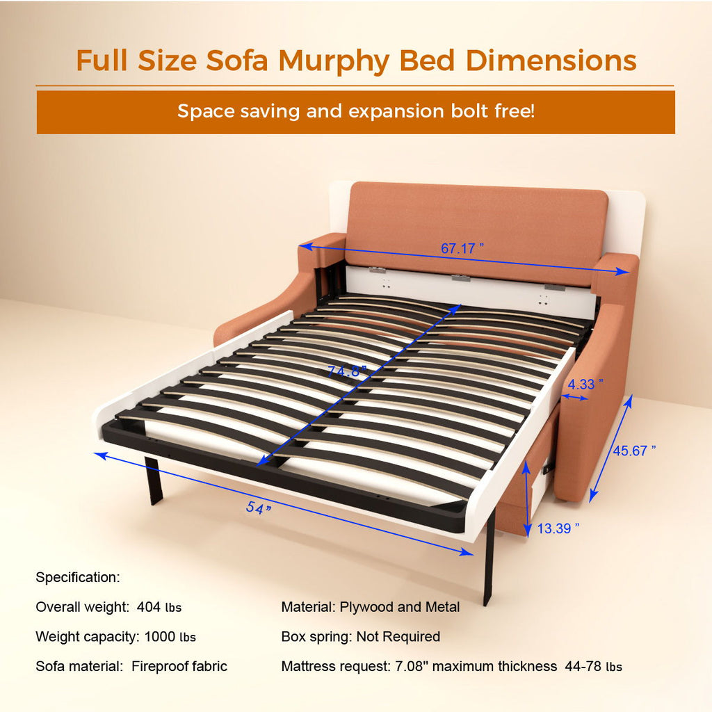 Vertical Murphy Bed with Sofa and Gas Struts - Orange