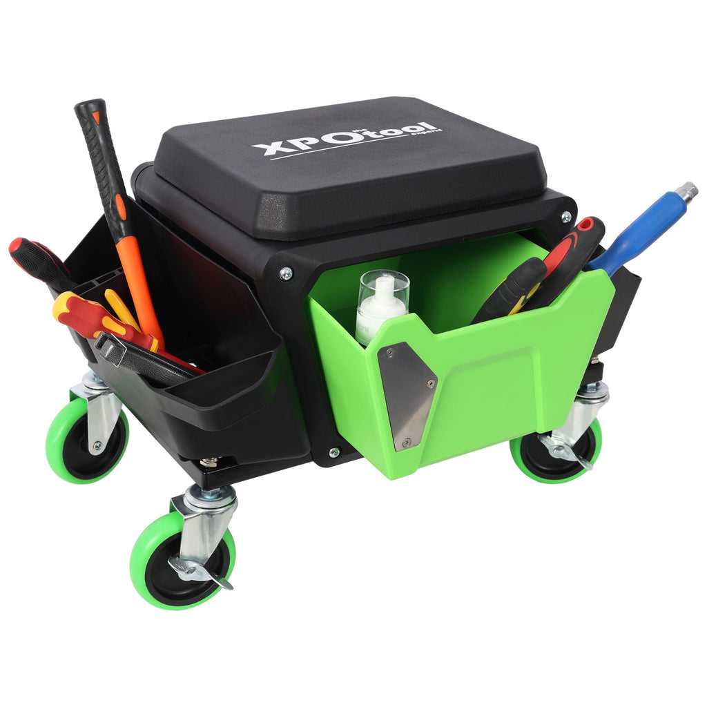 Heavy Duty Mechanic Stool with Wheels and Soft Rubber Cushion - Green