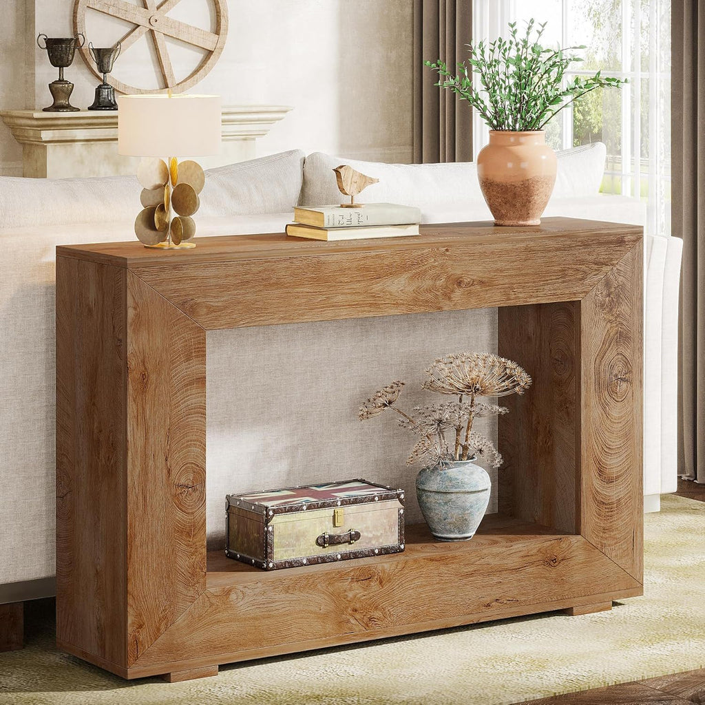 Narrow Entryway Storage Console Table with Open Shelf - Black, Dark Gray, Light Brown