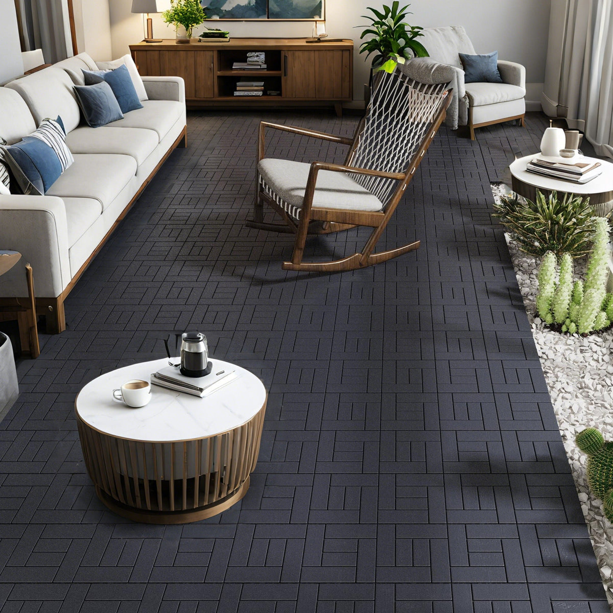 Interlocking Deck Tiles with Anti-Slip Surface - Dark Gray or Dark Brown