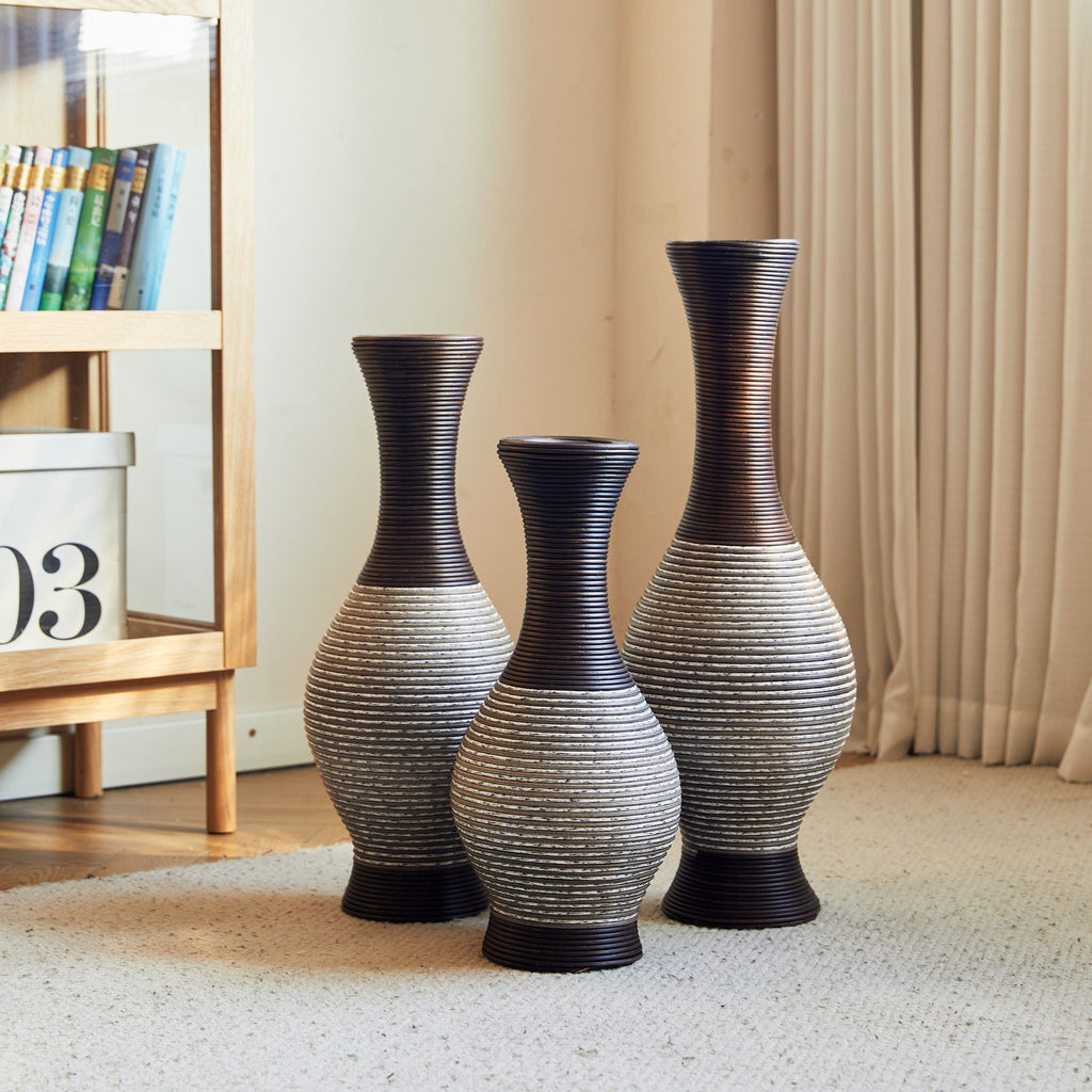 Tall Designer Floor Vase with Elegant 2 Tone - White or Dark Brown