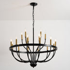 18-Light Industrial Iron Candle Chandelier with Adjustable Height - Gold & Black