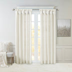 Twist Tab Lined Window Curtain Panel with Faux Silk Sheen - White