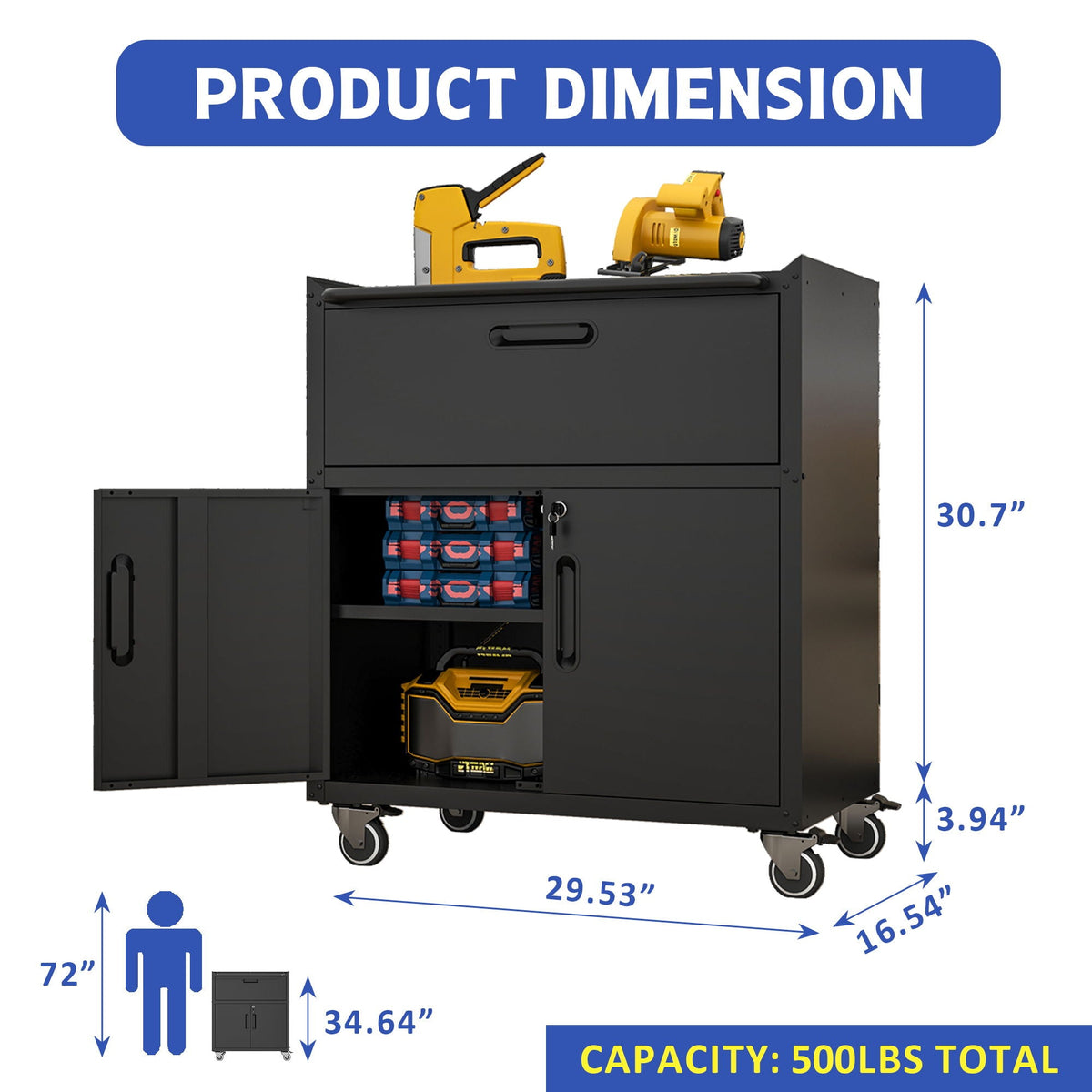 Sturdy Metal Tool Cabinet with Drawer & Locking Doors - Mobile Garage Storage