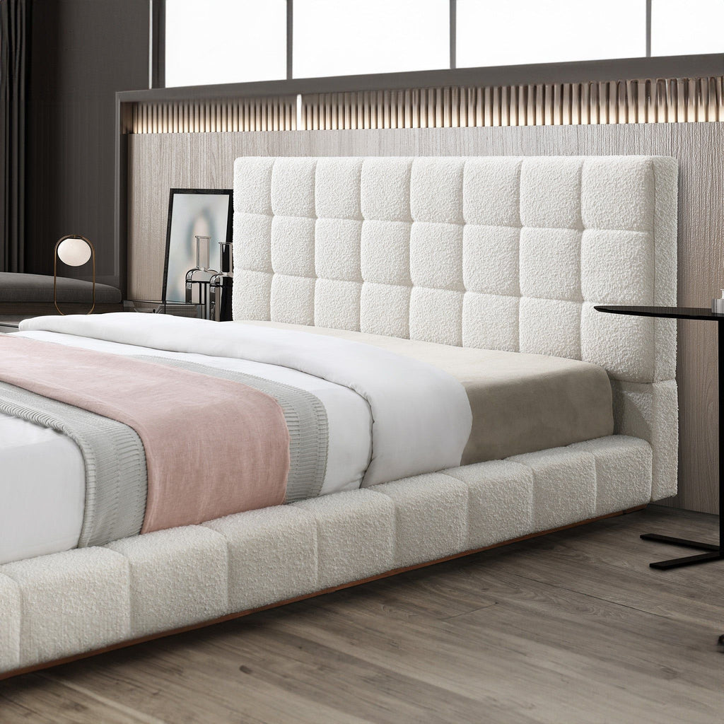 Elegant Design Upholstered Bed with Wooden Slat Support - Beige