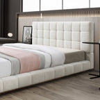 Elegant Design Upholstered Bed with Wooden Slat Support - Beige