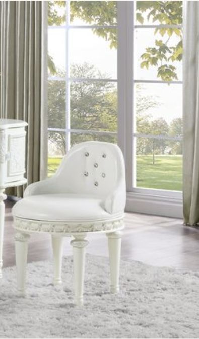 Ivory Swivel Vanity Chair with Tufted Back - Dorothy