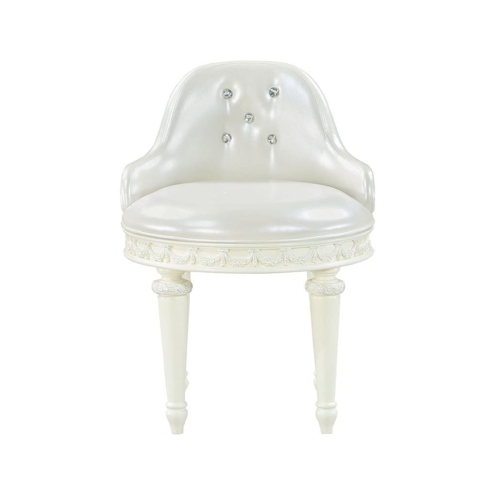 Ivory Swivel Vanity Chair with Tufted Back - Dorothy