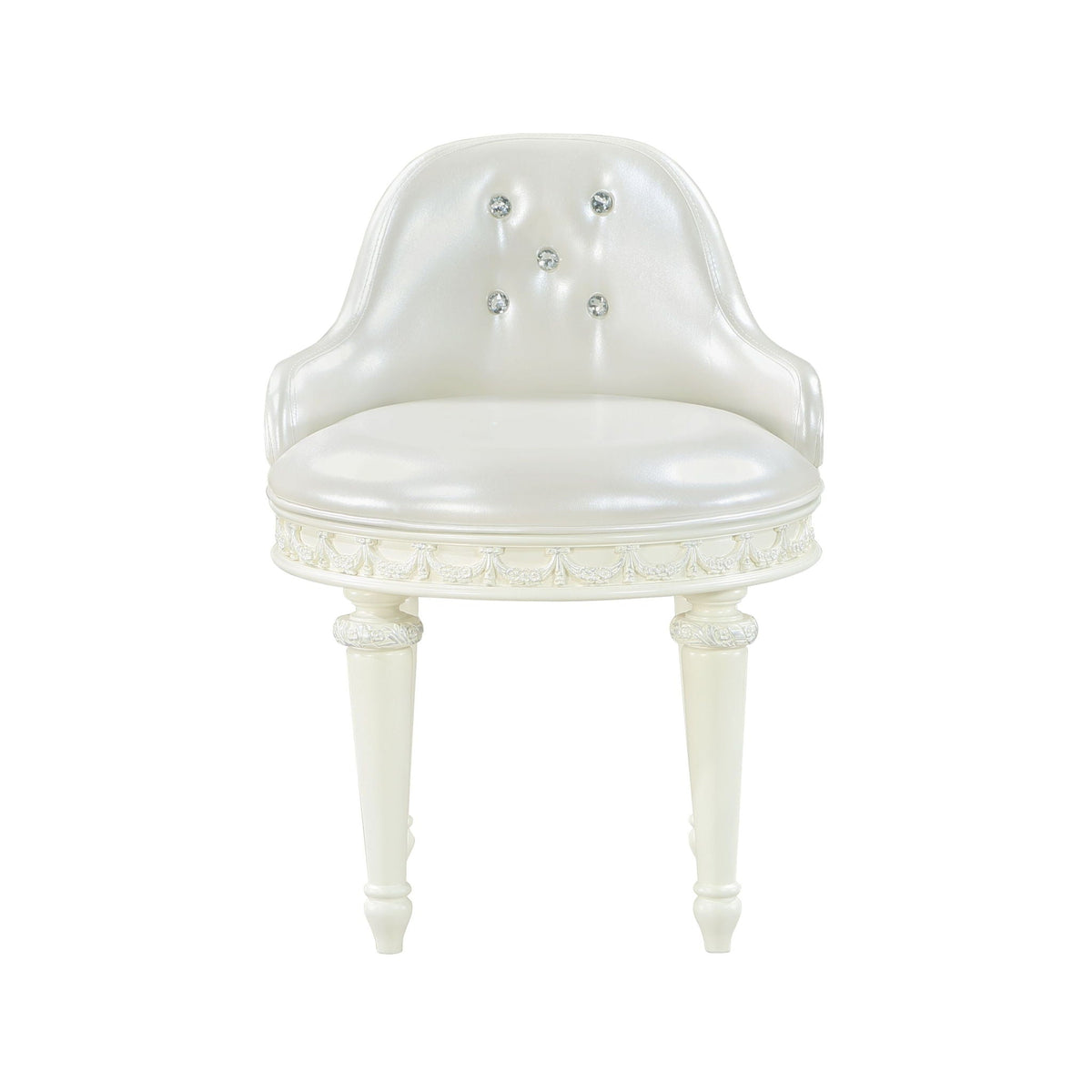 Ivory Swivel Vanity Chair with Tufted Back - Dorothy