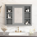 Wall Mounted Medicine Cabinet with Mirror and 6 Open Shelves - Multiple Colors