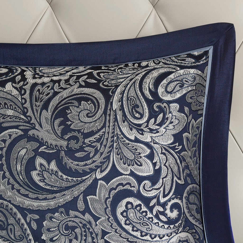 Navy 12 Piece Comforter Set with Cotton Bed Sheets - Queen, Paisley Jacquard