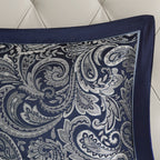 Navy 12 Piece Comforter Set with Cotton Bed Sheets - Queen, Paisley Jacquard