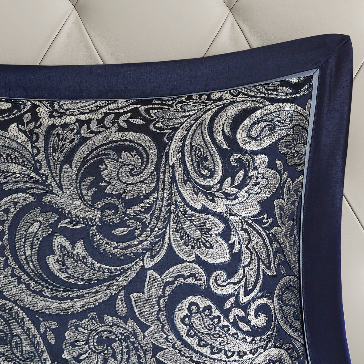 Navy 12 Piece Comforter Set with Cotton Bed Sheets - Queen, Paisley Jacquard