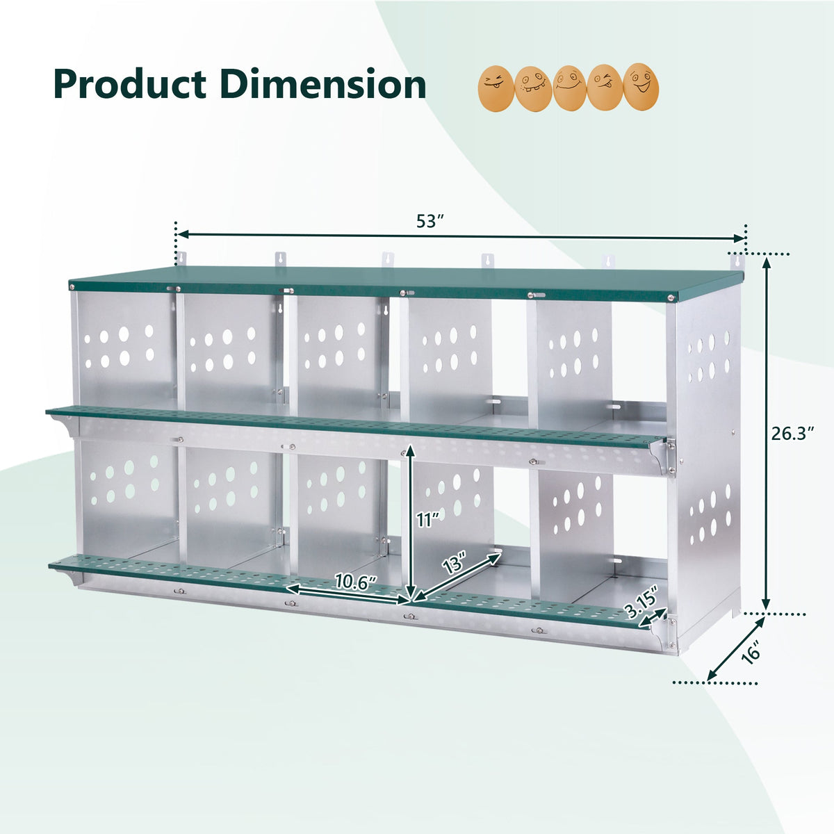 10-Bay Metal Nest Box with Wall Mount - Galvanized Steel