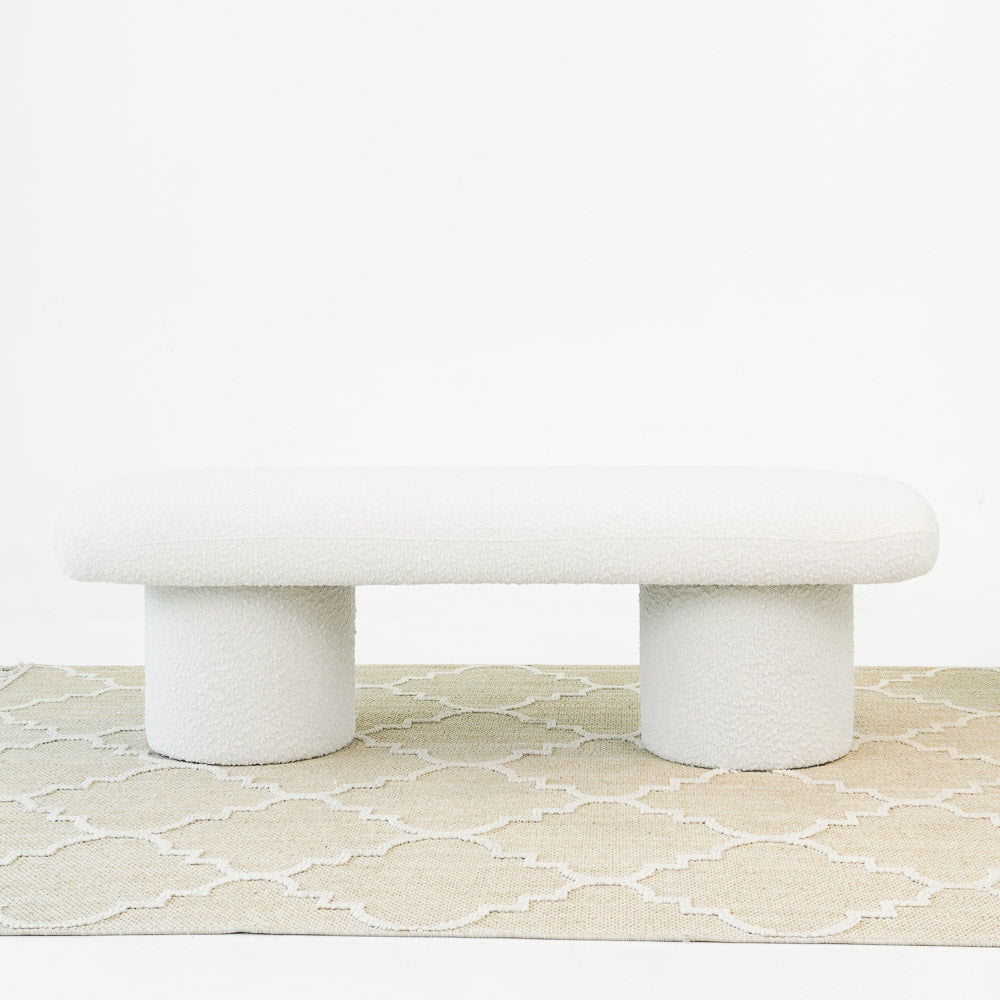 Ivory Upholstered Bench with Boucle Fabric - Randolph