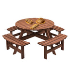 8 Person Wooden Picnic Table with Umbrella Hole - Brown