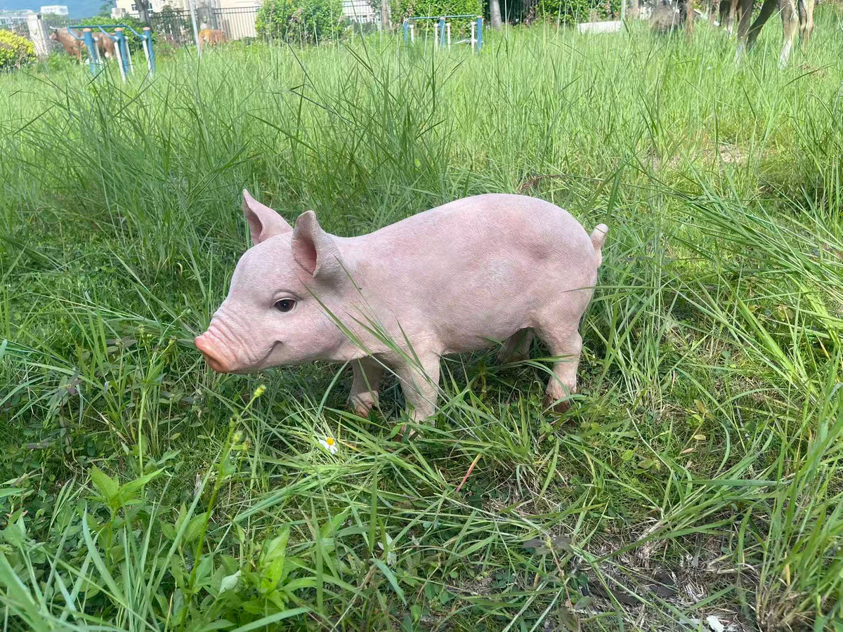 Cheerful Beige Pig Garden Statue with Weather-Resistant Finish - Beige