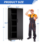 Black Storage Cabinet with Wheels and Adjustable Shelves - Locking Security