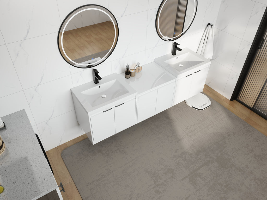 72-Inch Bathroom Vanity with Resin Sink and Soft Close Doors - Glossy White