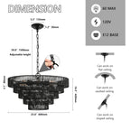 Rustic 5-Tier Hemp Rope Chandelier with 8 Lights - Black