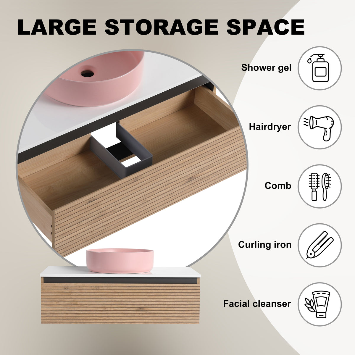 36" Wall-Mounted Bathroom Vanity with Soft-Close Drawer and Ceramic Sink - Light Coffee