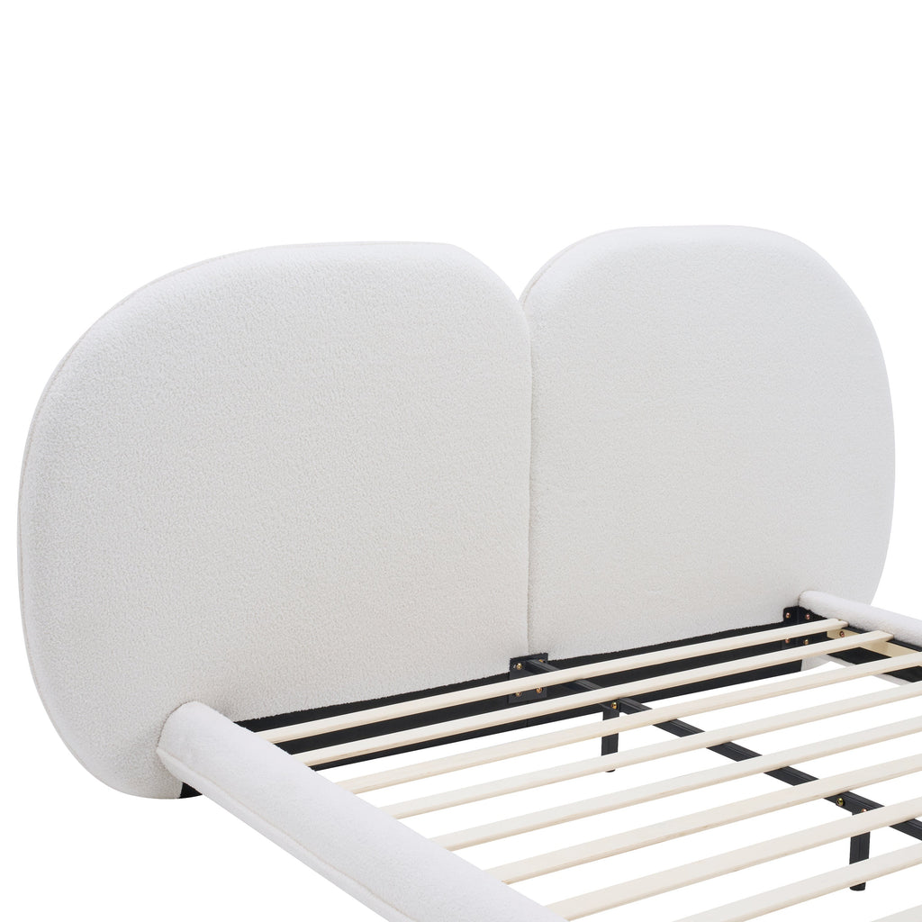 Extra Thick Upholstered Platform Bed Frame with Luxury Split Headboard - White