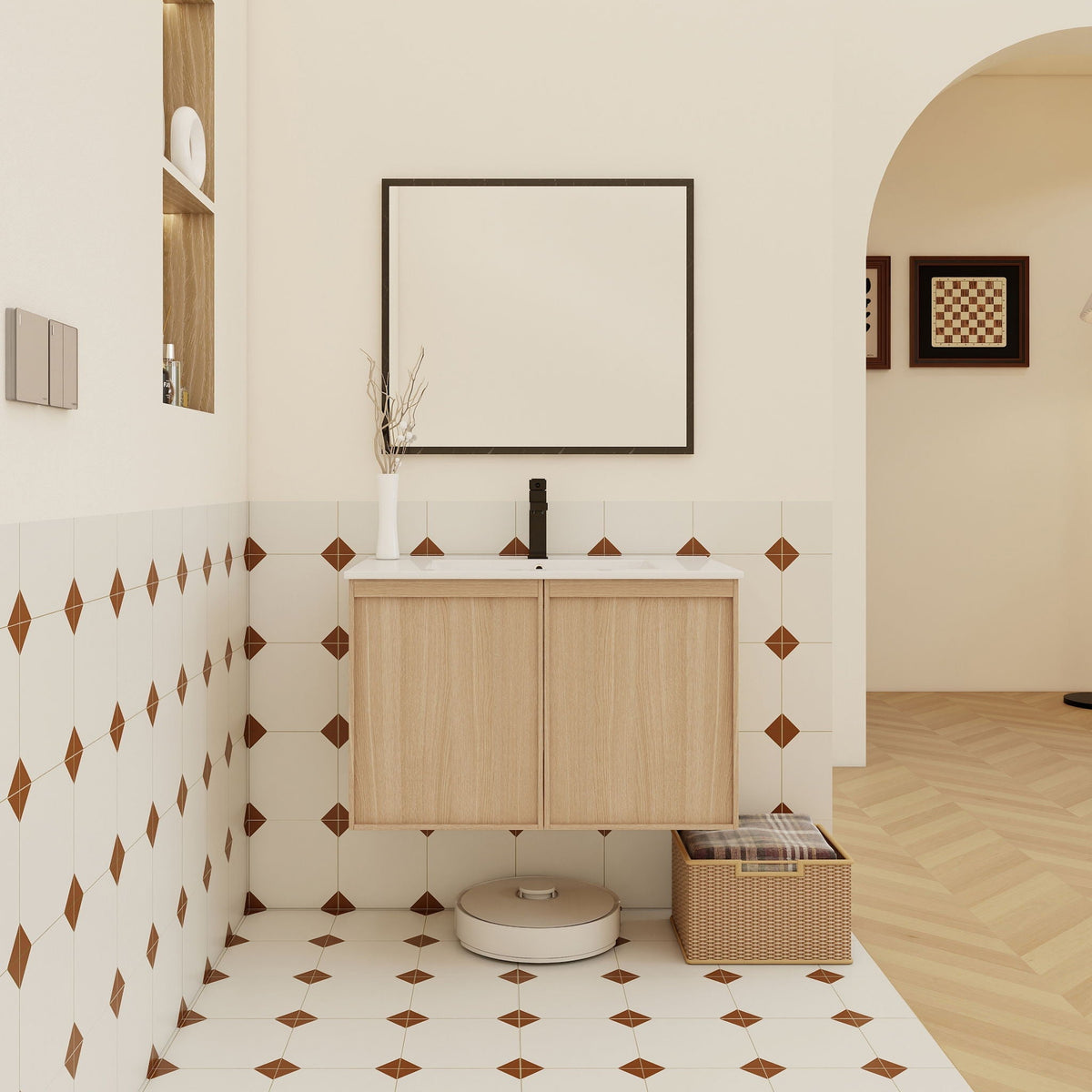 Floating Bathroom Vanity With Sink Combo with Soft-Close Doors - Brown or Light Brown