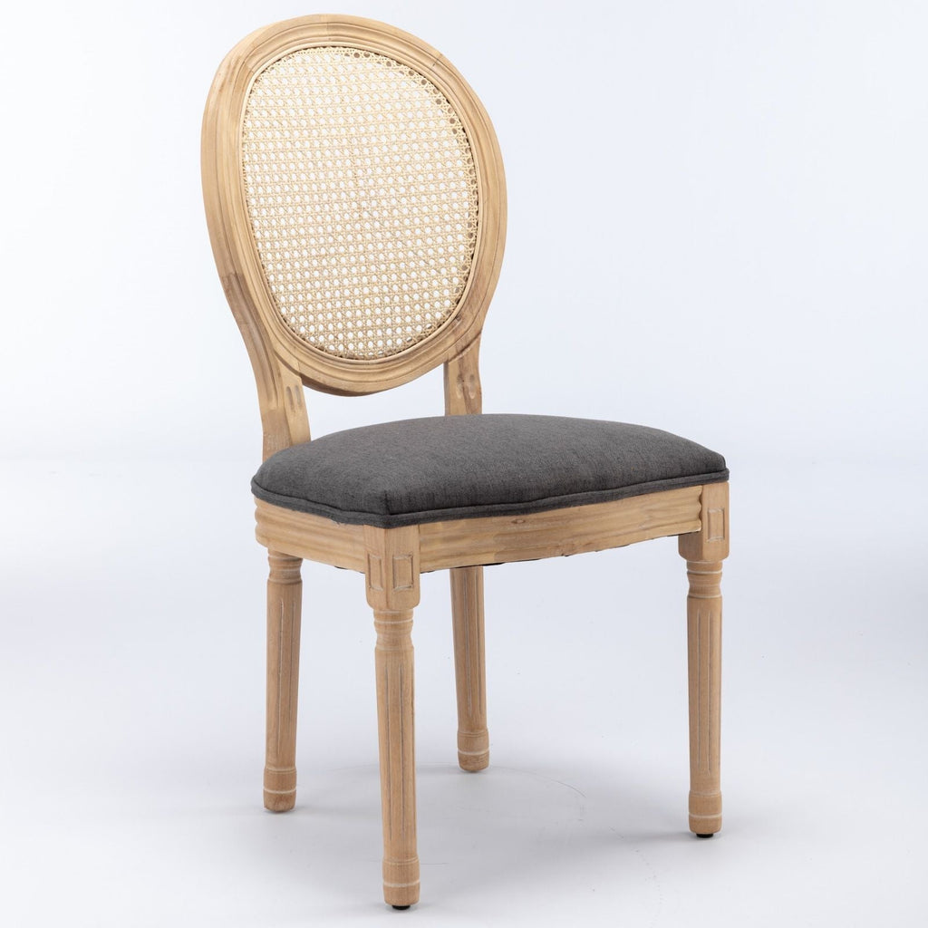 French Style Solid Wood Dining Chair Set with Rattan Back - Beige or Dark Gray