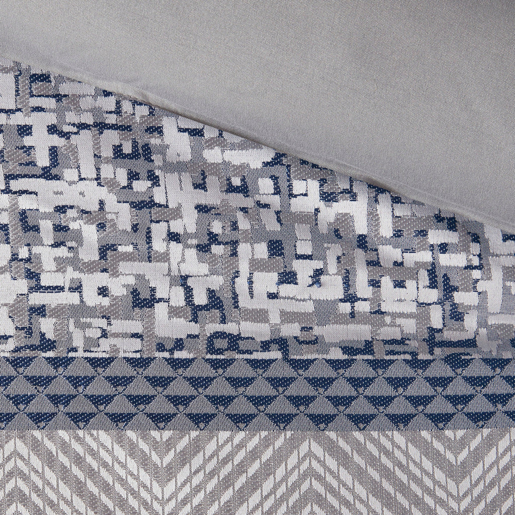 Jacquard Comforter Set 7 Piece with Decorative Pillows - Navy and Grey