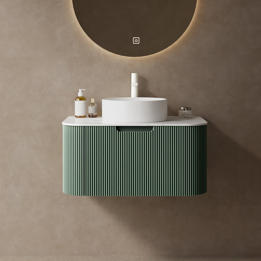 DINA 30" Floating Bathroom Vanity with Ceramic Sink - Dark Green & White