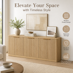 Natural Wood Sideboard Cabinet with Adjustable Storage – Farmhouse Buffet