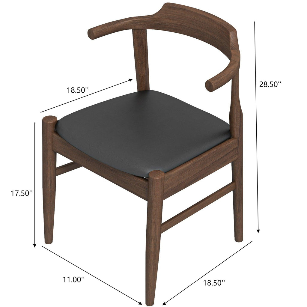 Mid-Century Modern Dining Chair Set of 2 with Solid Wood Frame - Dark Gray or Black