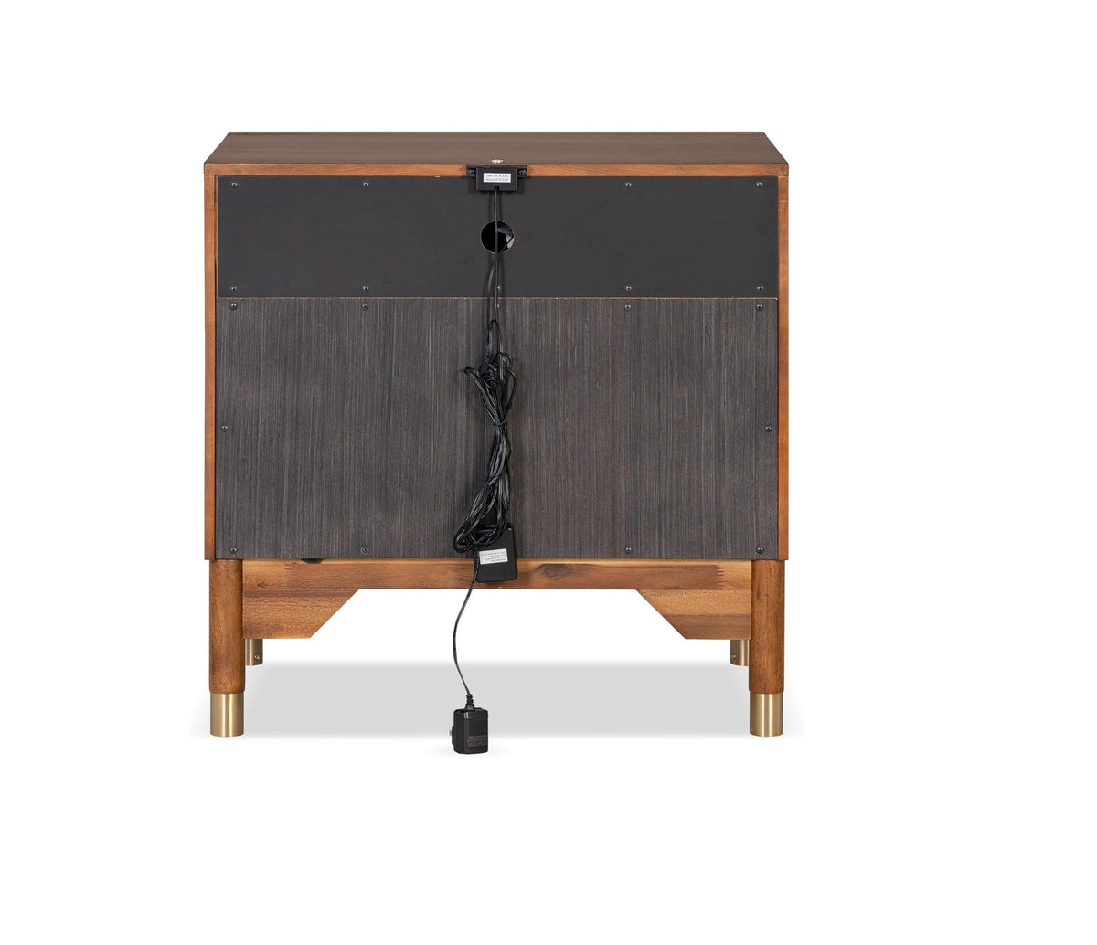 Mid Century Modern Nightstand with USB Port - Wood, Gold Accent