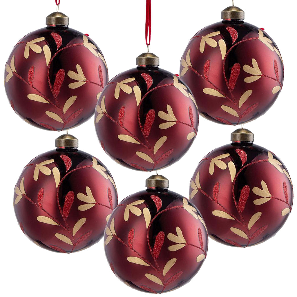 Red Glass Christmas Tree Ornaments with Elegant Finish - Sets Available