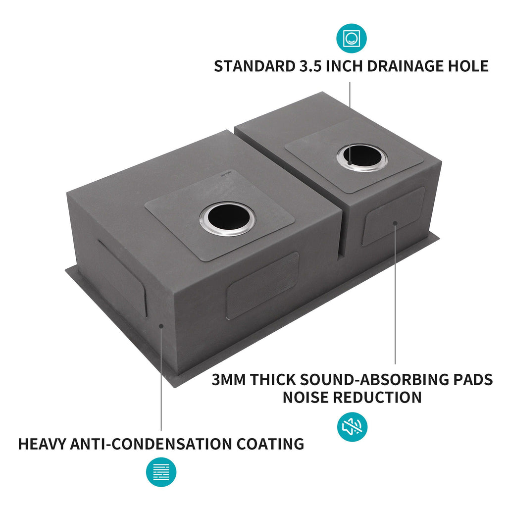 Modern Double Bowl Undermount Sink with 10" Deep Basins - Gray